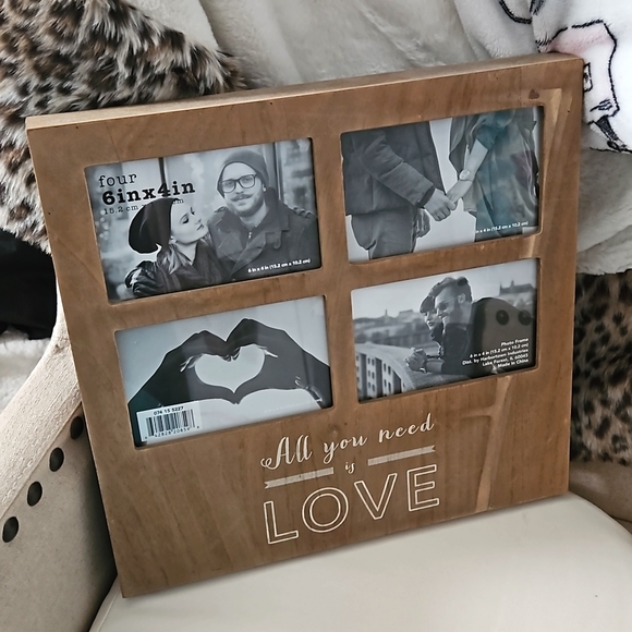 FARMHOUSE WOODEN DESIGN ALL YOU NEED IS LOVE 4 PHOTO FRAMES IN ONE - Picture 1 of 4